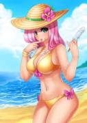 Fluttershy at the beach (artist:racoonkun)