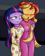 Twi feeling up Sunset Shimmer [equestria girls](artist: fearingFun)