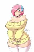 Curvy busty Fluttershy(Artist tsudanym)