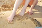 Sitting on the sand.