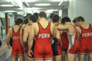 Locker room huddle - a bevy of beautiful beefy college boy butts