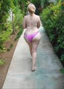 Walking behind mom to the pool