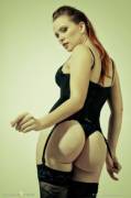 Fine ass redhead in black lingerie