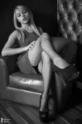 long legged blonde in fishnets