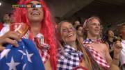 For the person wanting the 'naked' USA supporters. Two topless guys and a girl in a dark blue bikini.