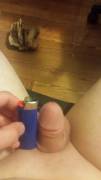 my little virgin clitty with lighter for scale (: