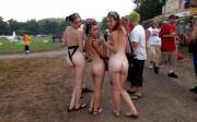 Teen girls flashing on the fest