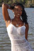 Ebony girl in wet white dress