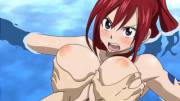 Erza boob squeeze