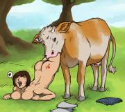 [Oral] Cow eats human. Title.