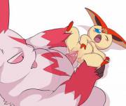 Zangoose [M] helping out Victini [F]