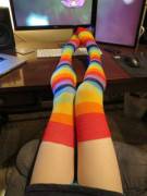 Rainbow thigh high socks