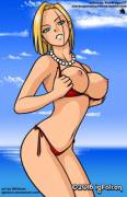 Android 18 popping her tits out of her bikini top (StarDragon77 &amp; igfalcon)