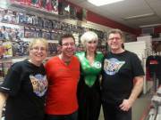 MC sporting her Green Lantern cosplay in a comic book store