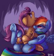 dildo double penetration [Scootaloo][Rainbow Dash][F/F][foalcon] (artist: ponypron)