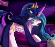 Wait! Sister.. don't! [Princess Celestia and Princess Luna][F/F][incest] (artist: dragk)