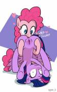 "Wait, what?" [Pinkie Pie][Alicorn Twilight][F/F][oral] (artist: syoeeb)