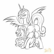 Triple Stack [Princess Cadance, Alicorn Twilight, Trixie][F/F] (artist: shdingo)