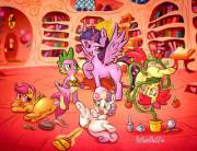 Twilight Time [Scootaloo][Applebloom][Sweetie Belle][Spike][foalcon][group] (artist: AnibarutheCat)
