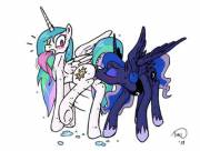 Princess Luna tastes a wet Princess Celestia [F/F][incest] (artist: ihavnoname)