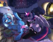 Applying Celestia's Lessons [Alicorn Twilight][Trixie][F/F][bondage] (artist: siberwar)