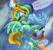 Rainbow Dash and Lightning Dust performing air tricks [F/F] (artist: atryl)