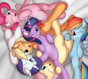 Mane 6 winking in unison [F/F][group] (artist: fearingfun)