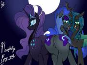 Naughty Pony Girls [Nightmare Rarity, Nightmare Moon, Queen Chrysalis][F/F] (artist: bronypanda)