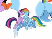 Twilight, Rainbow Dash, Trixie threesome [F/F][oral] (artist: cradeelcin)