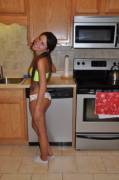 Cutie in the kitchen in socks