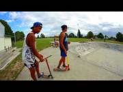 Completely wasted 9 year old at the skate park while his family encourages him