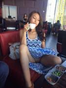 [IMG]Flashing her pussy while drinking tea