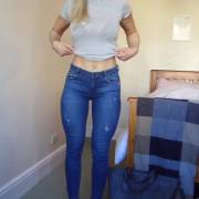 trying on new jeans