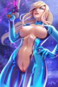 Sleek Samus in a shiny slit Zero-Suit (Olga Narhova) [Metroid]